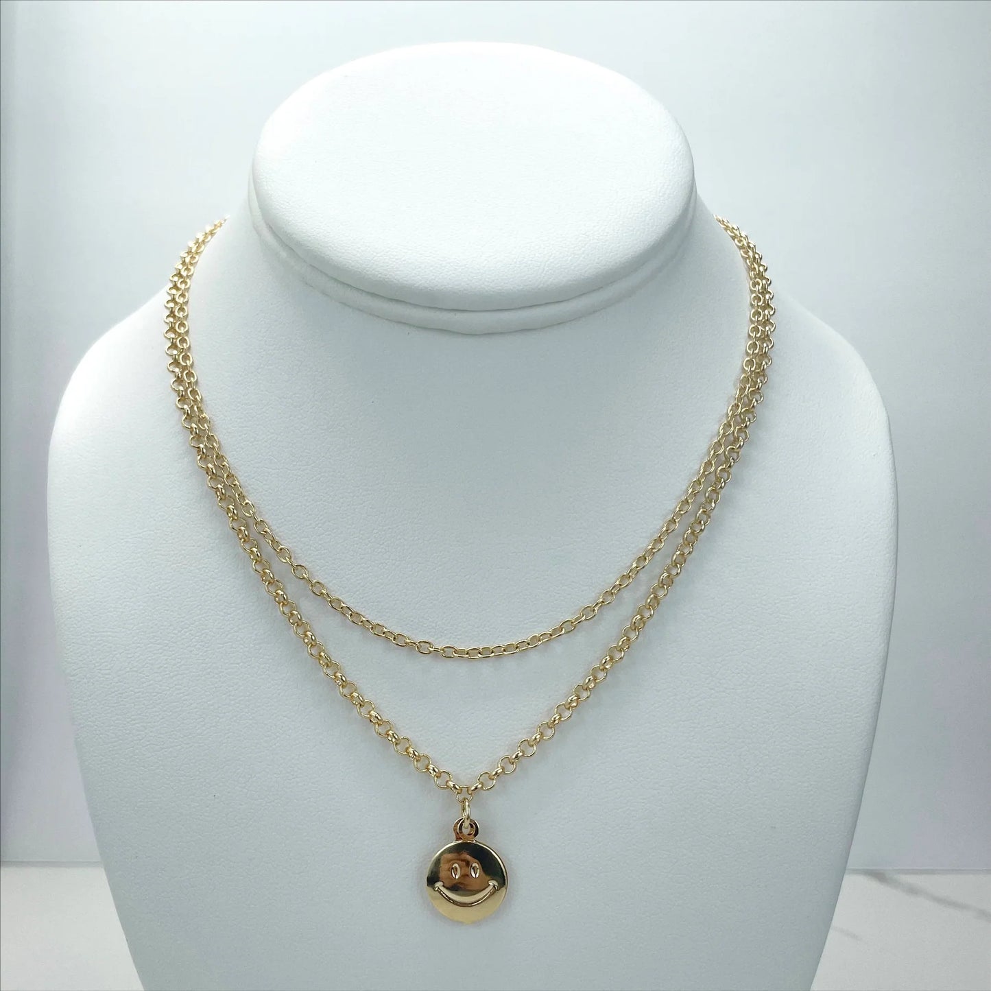 Necklace Double Chain Happy Face 18k Gold Filled. Bundle and Save. FREE SHIPPING on orders of $100 and over. Sam's Jewelry World USA.