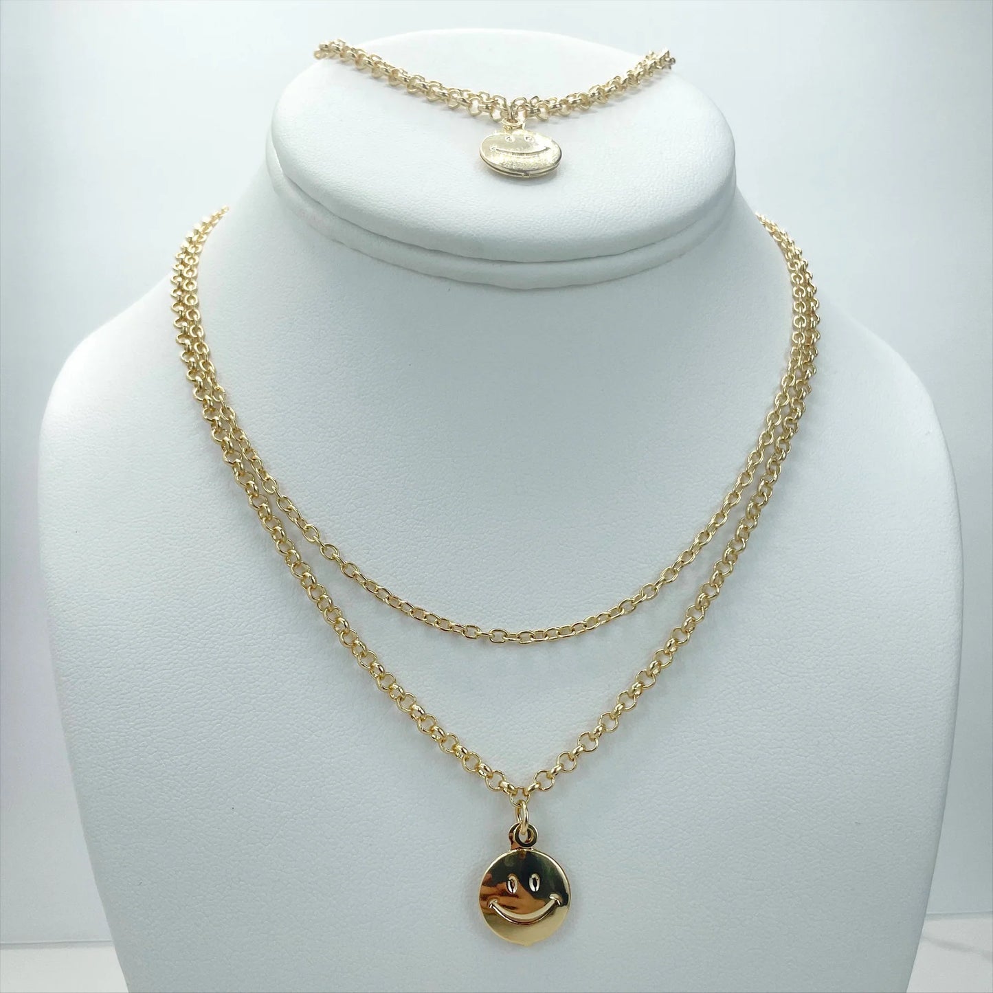 Necklace Double Chain Happy Face 18k Gold Filled. Bundle and Save. FREE SHIPPING on orders of $100 and over. Sam's Jewelry World USA.