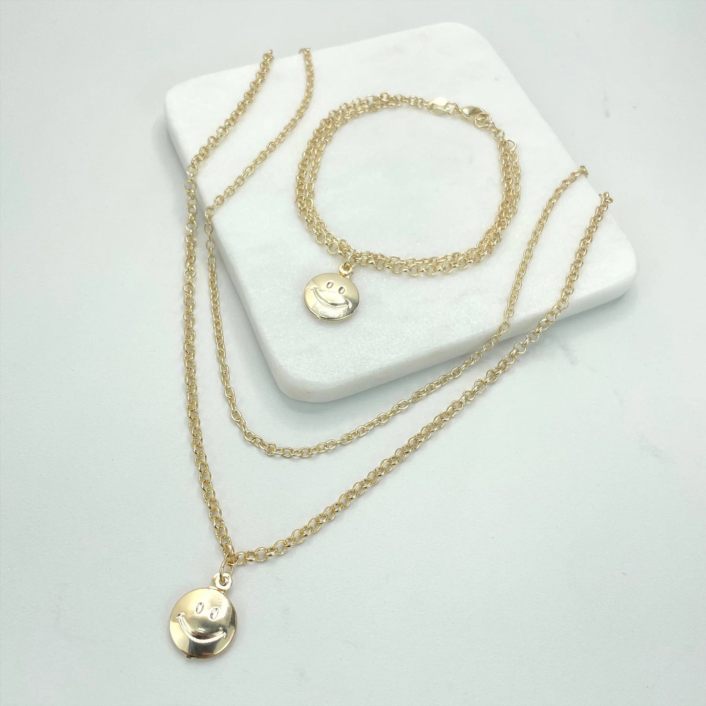 Necklace Double Chain Happy Face 18k Gold Filled. Bundle and Save. FREE SHIPPING on orders of $100 and over. Sam's Jewelry World USA.