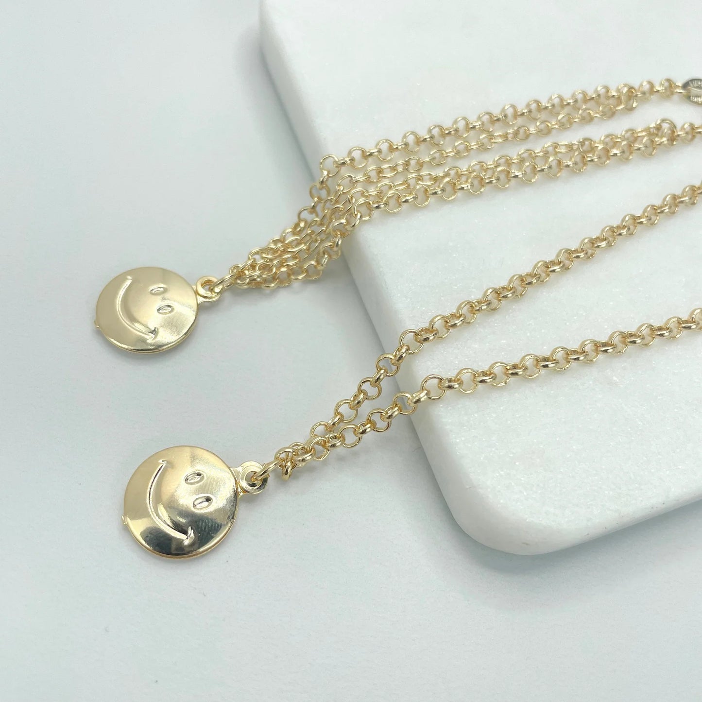 Necklace Double Chain Happy Face 18k Gold Filled. Bundle and Save. FREE SHIPPING on orders of $100 and over. Sam's Jewelry World USA.