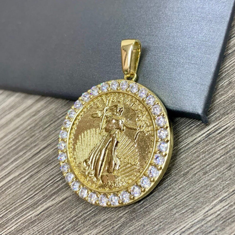 Pendant with Stones Lady Liberty Coin with Cubic Zirconia 18k Gold Filled. Bundle and Save. FREE SHIPPING on orders of $100 and over. Sam's Jewelry World USA.