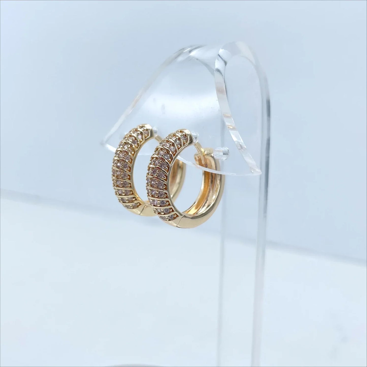 Earrings Micro Cubic Zirconia Huggie Hoops 18k Gold Filled