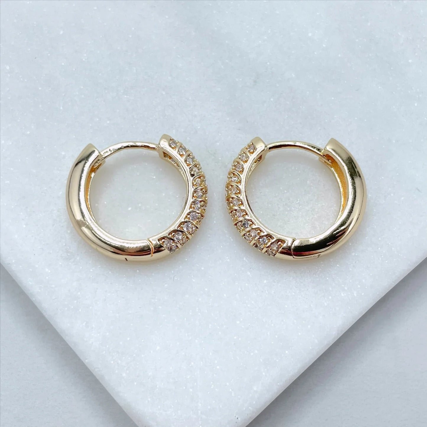 Earrings Micro Cubic Zirconia Huggie Hoops 18k Gold Filled