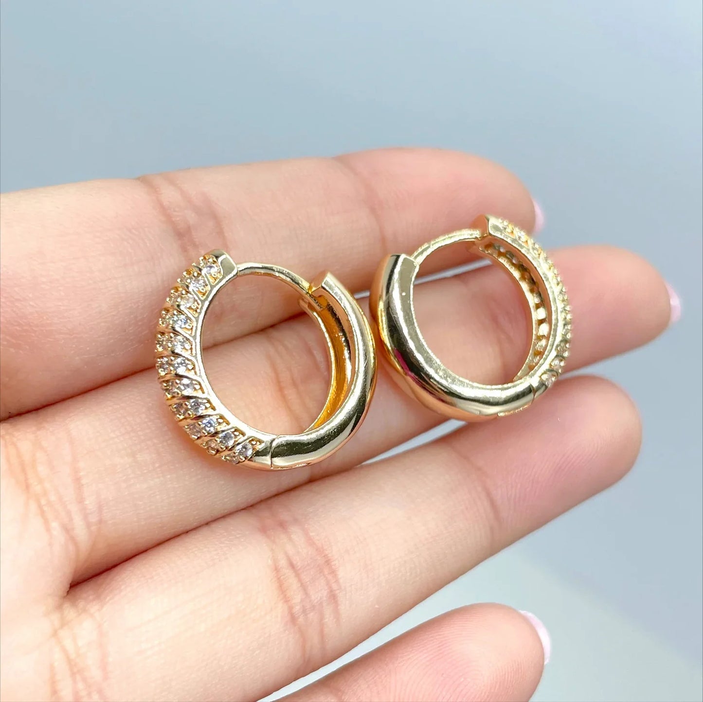 Earrings Micro Cubic Zirconia Huggie Hoops 18k Gold Filled