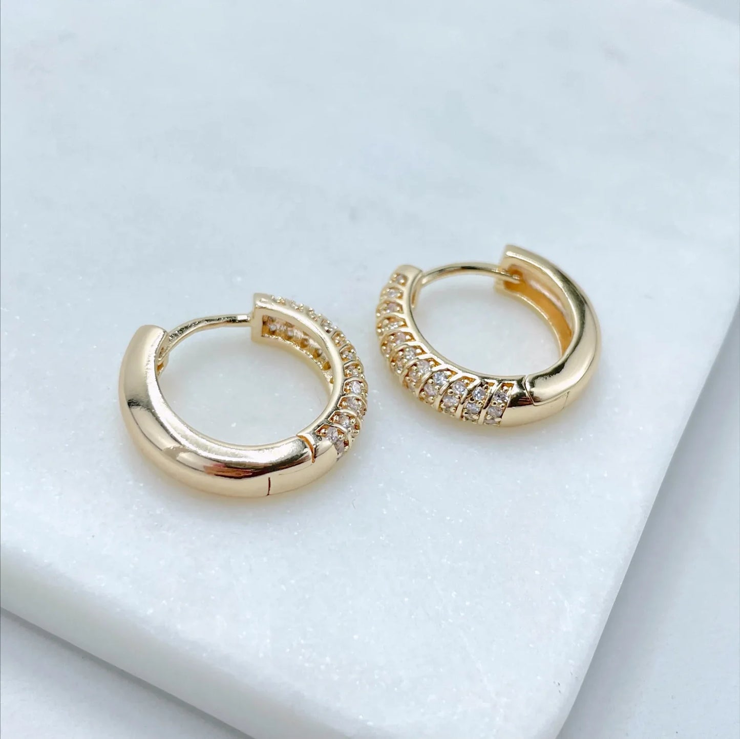 Earrings Micro Cubic Zirconia Huggie Hoops 18k Gold Filled