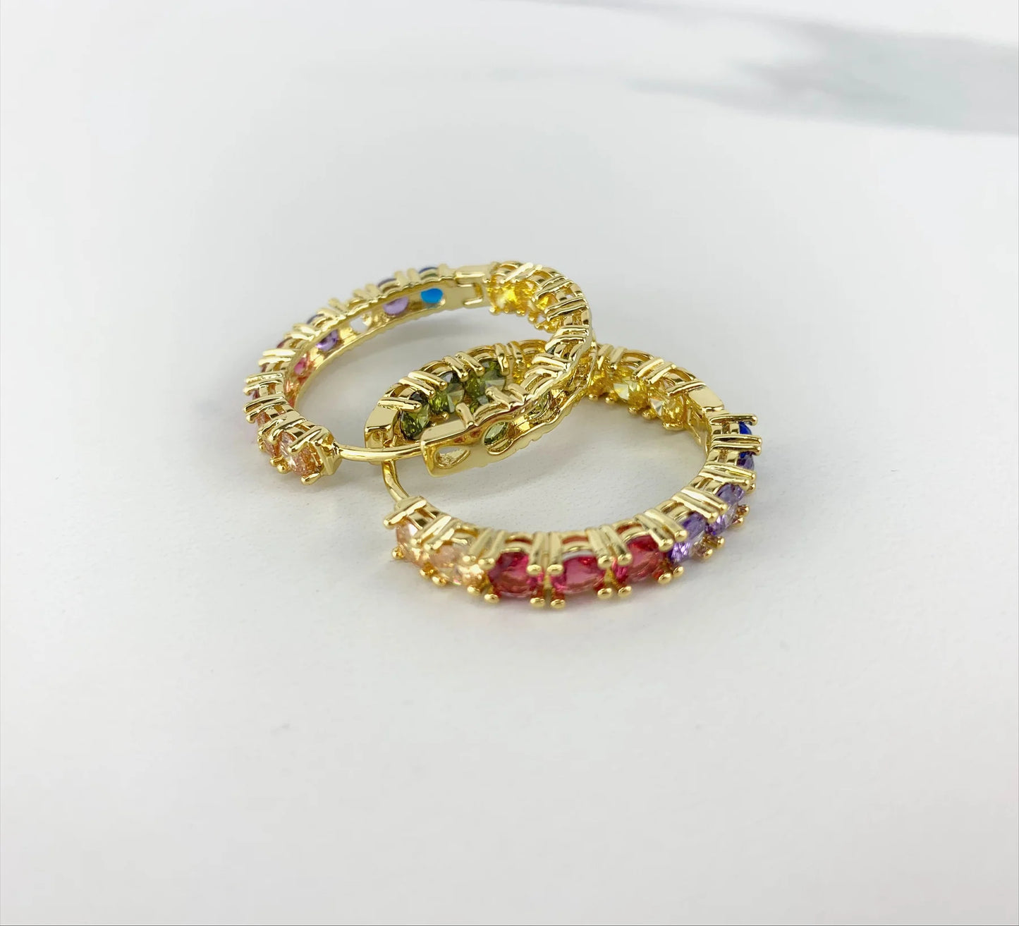Earrings or Set, Rainbow Cubic Zirconia. 18k Gold Filled