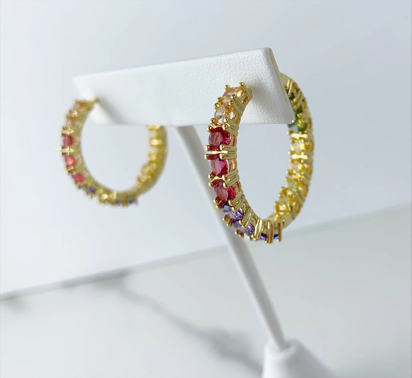 Earrings or Set, Rainbow Cubic Zirconia. 18k Gold Filled