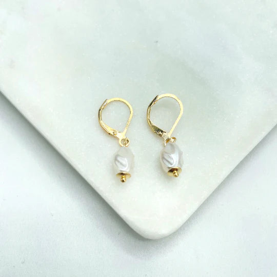 Earrings Simulated Baroque Freshwater Pearl, Hoop Huggie, Pearl Drop Dangle. 18k Gold Filled