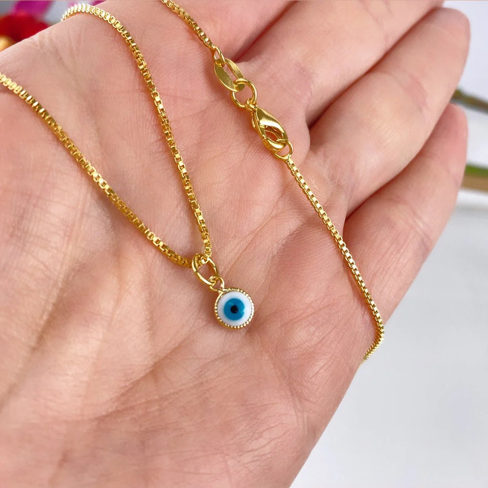 Chain and Pendant Set. Box Link Chain with Greek Eye Pendant 18k Gold Filled. FREE SHIPPING on orders of $100 and over. Sam's Jewelry World USA.