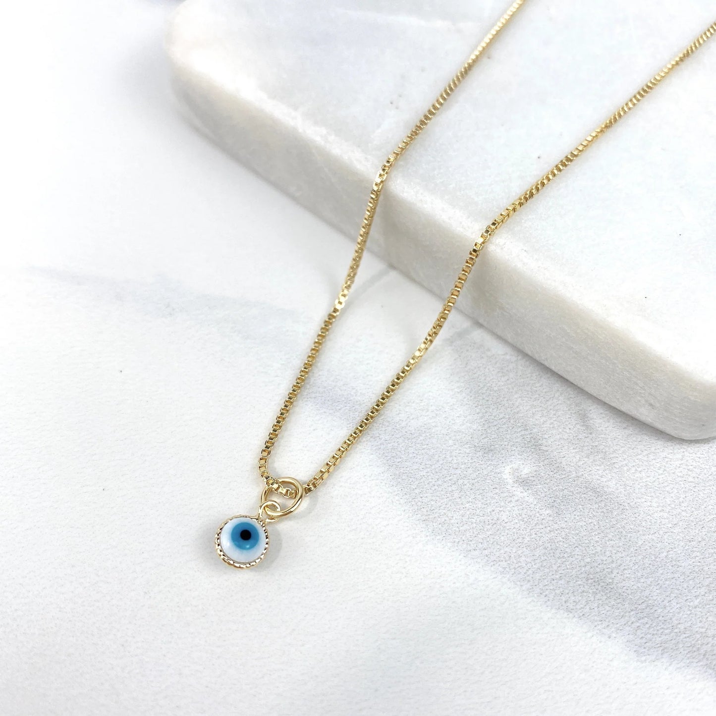 Chain and Pendant Set. Box Link Chain with Greek Eye Pendant 18k Gold Filled. FREE SHIPPING on orders of $100 and over. Sam's Jewelry World USA.