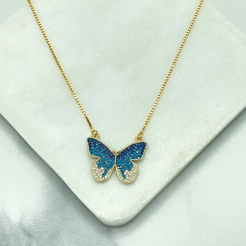 Chain and Pendant Set Box Chain with Butterfly Shape Charm with Blue and White Cubic Zirconia 18k Gold Filled. Bundle and Save. FREE SHIPPING on orders of $100 and over. Sam's Jewelry World USA.