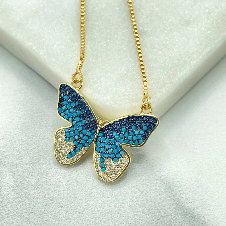 Chain and Pendant Set Box Chain with Butterfly Shape Charm with Blue and White Cubic Zirconia 18k Gold Filled. Bundle and Save. FREE SHIPPING on orders of $100 and over. Sam's Jewelry World USA.