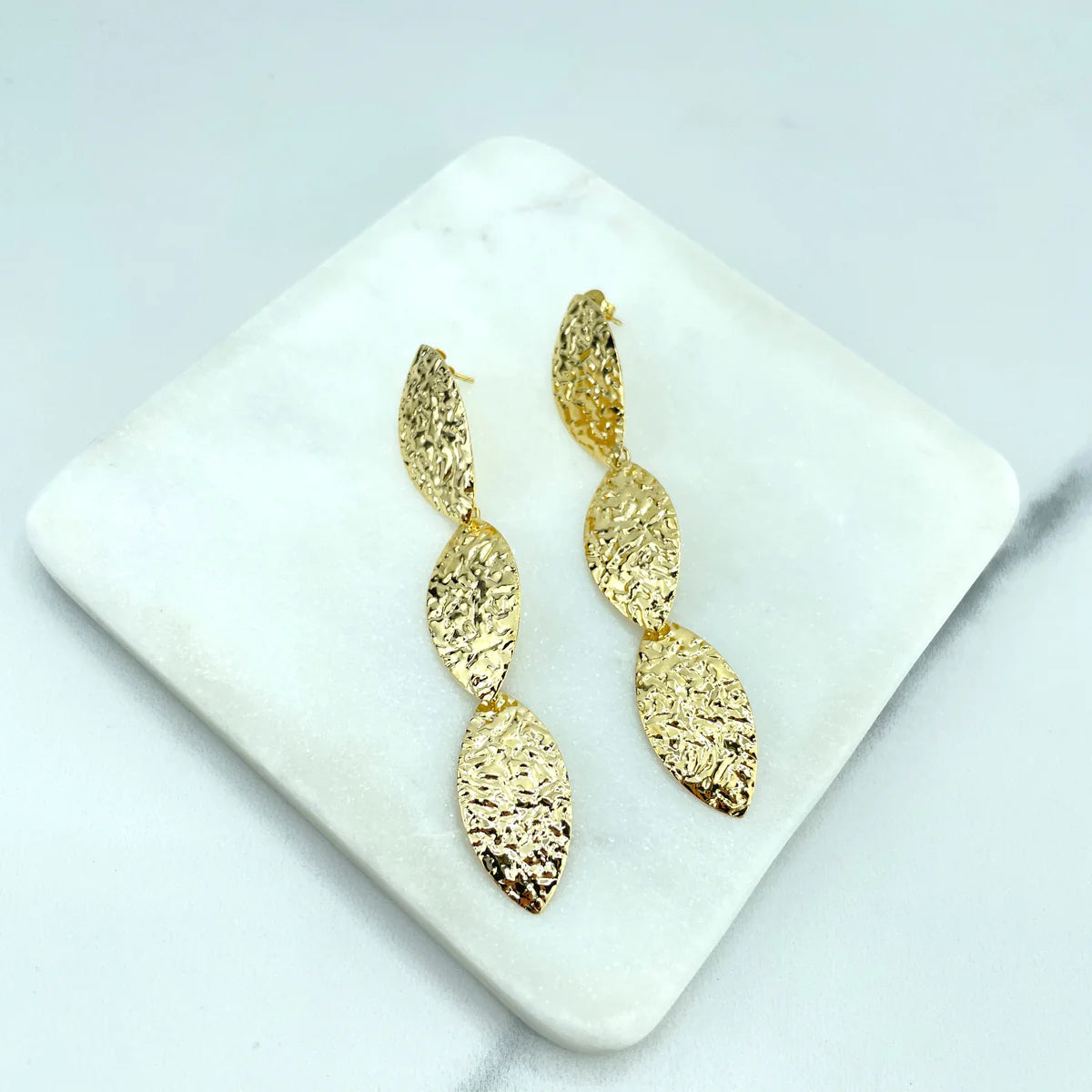 Earrings Stud Dangle & Drop, Oval Hammered Disc 18k Gold Filled