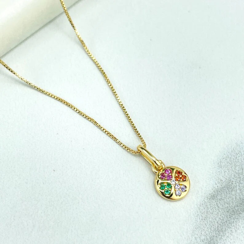 Chain and Pendant Set. Box Chain with Clover Shape Charm Colorful Cubic Zirconia 18k Gold Filled. Bundle and Save. FREE SHIPPING on orders of $100 and over. Sam's Jewelry World USA.