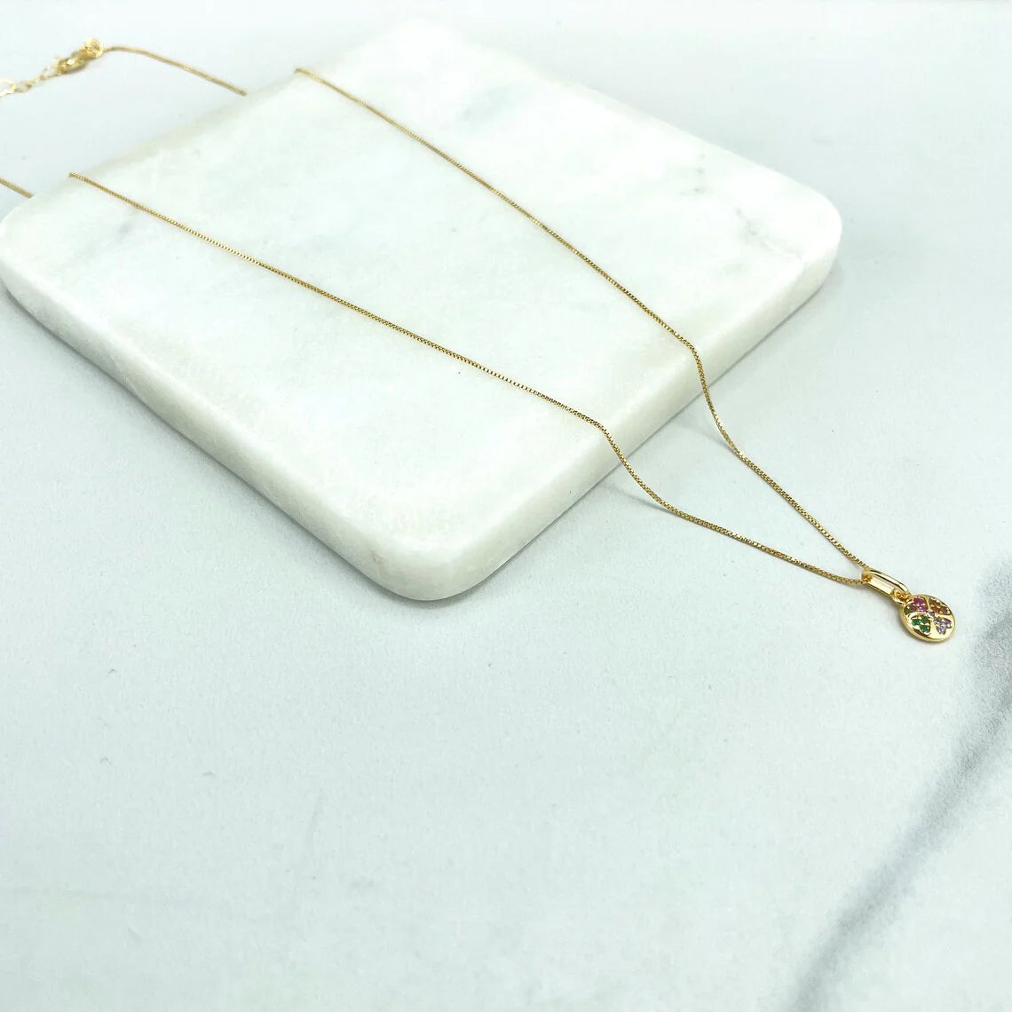 Chain and Pendant Set. Box Chain with Clover Shape Charm Colorful Cubic Zirconia 18k Gold Filled. Bundle and Save. FREE SHIPPING on orders of $100 and over. Sam's Jewelry World USA.