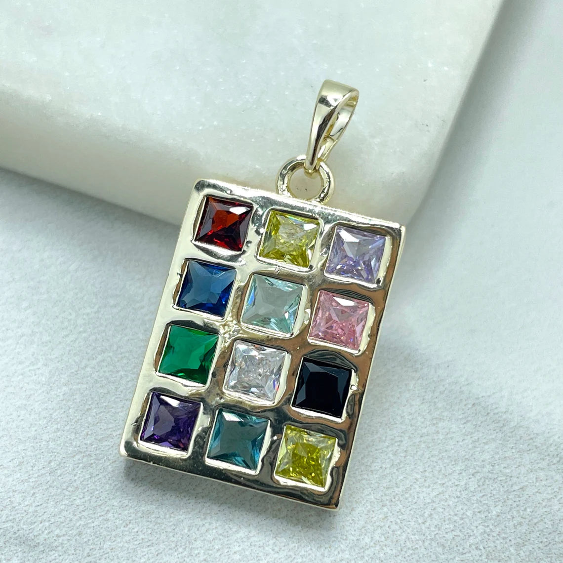 Pendant 12 Tribes of Israel Multi Color Stones on Square Pendant 18K Gold Filled. Bundle and Save. FREE SHIPPING on orders of $100 and over. Sam's Jewelry World USA.