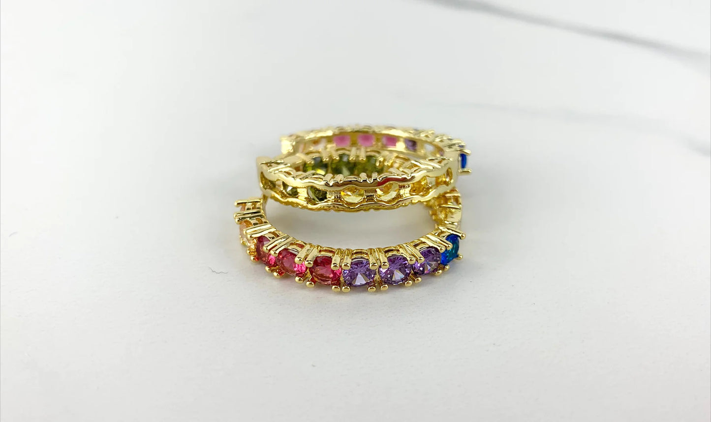 Earrings or Set, Rainbow Cubic Zirconia. 18k Gold Filled