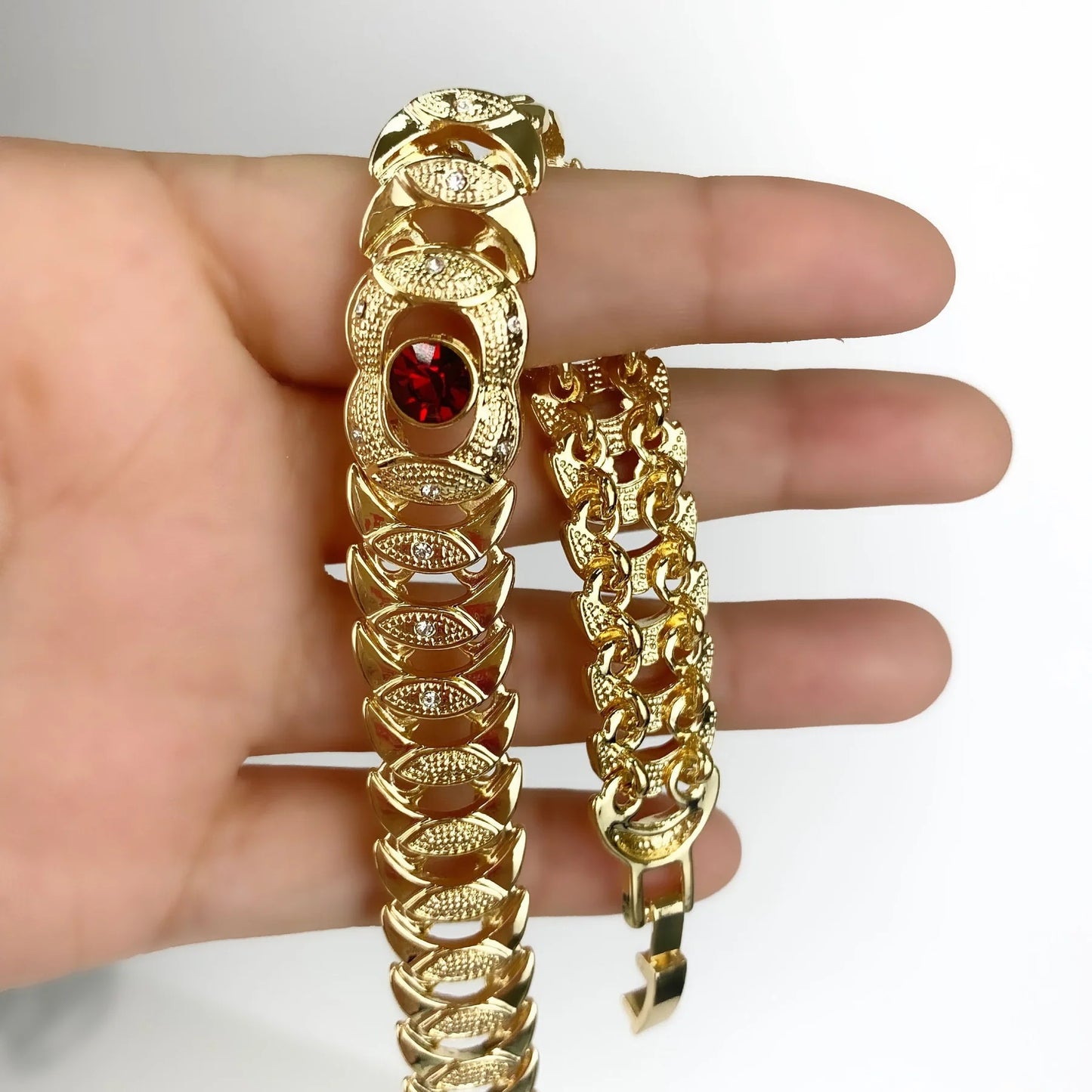 Bracelet Stone Cubic Zirconia. Blue ,Red, or Green Stone, Texturized 18k Gold Filled. Bundle and Save. FREE SHIPPING on orders of $100 and over. Sam's Jewelry World USA.