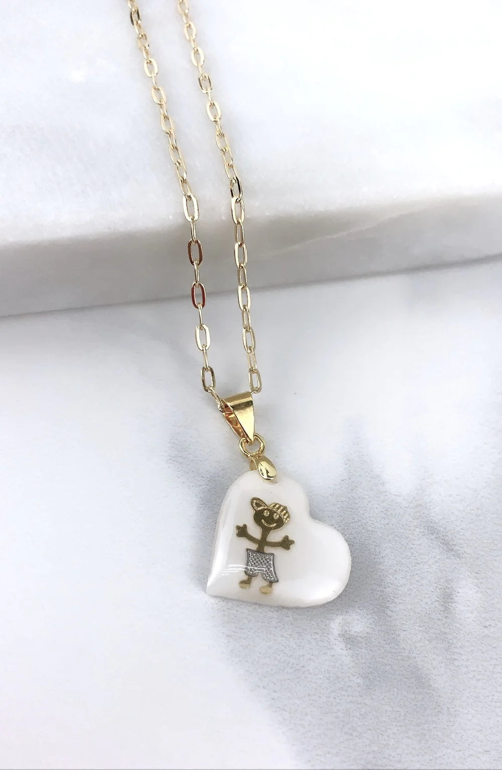 Chain and Pendant Set with Oval Link Chain Resin Hearts Boy & Girl Pendant 18K Gold Filled.  Bundle and Save. FREE SHIPPING on orders of $100 and over.  Sam's Jewelry World USA.