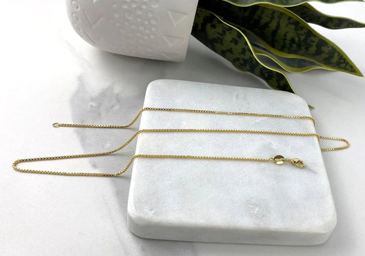 Chain 18" or 20" 1mm Box Link 18k Gold Filled. Bundle and Save. FREE SHIPPING on orders of $100 and over.  Sam's Jewelry World USA.