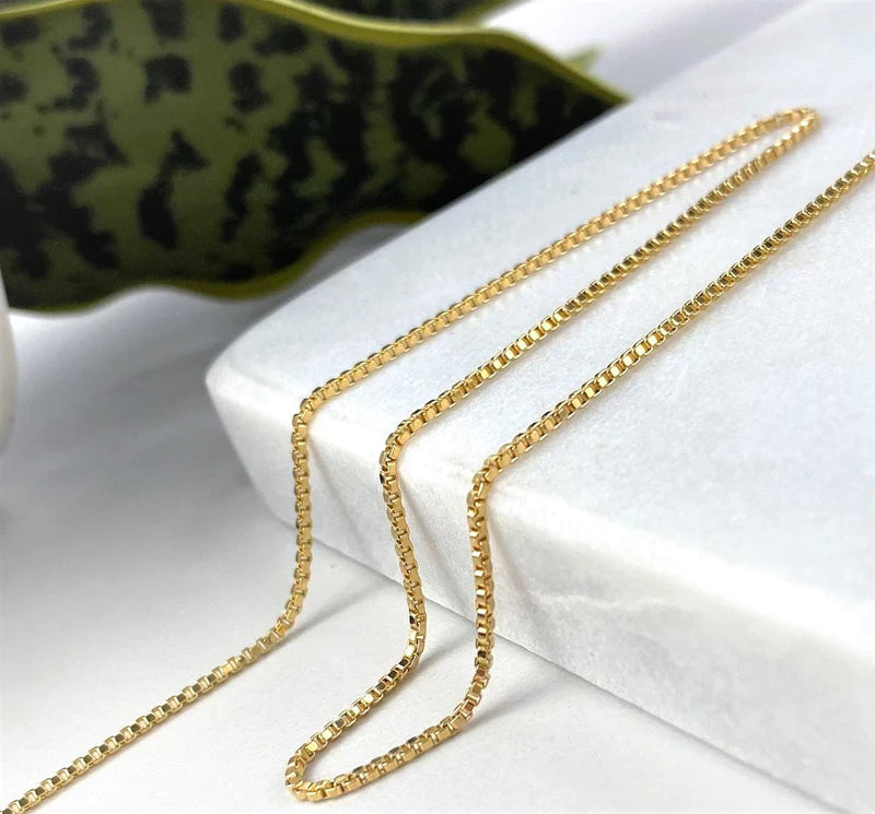 Chain 18" or 20" 1mm Box Link 18k Gold Filled. Bundle and Save. FREE SHIPPING on orders of $100 and over.  Sam's Jewelry World USA.