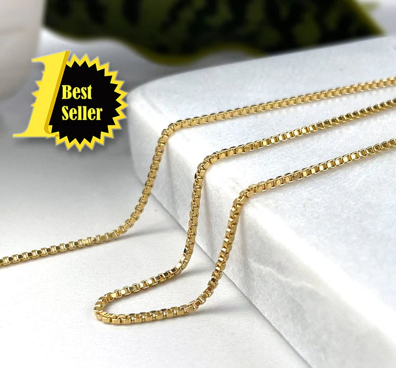 Chain 18" or 20" 1mm Box Link 18k Gold Filled. Bundle and Save. FREE SHIPPING on orders of $100 and over.  Sam's Jewelry World USA.