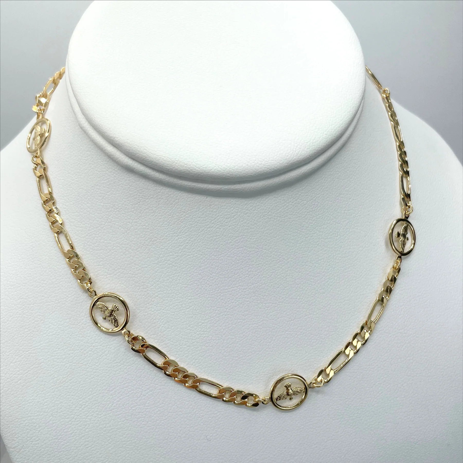 Necklace Figaro Chain Circle Dove 4mm 18k Gold Filled. Bundle and Save. FREE SHIPPING on orders of $100 and over.