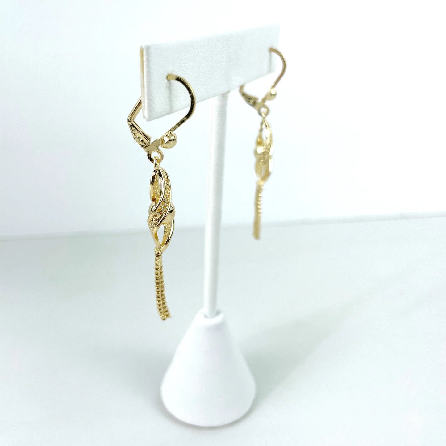 Earrings Tassel, Dangle Drop with Box Chain. 18k Gold Filled