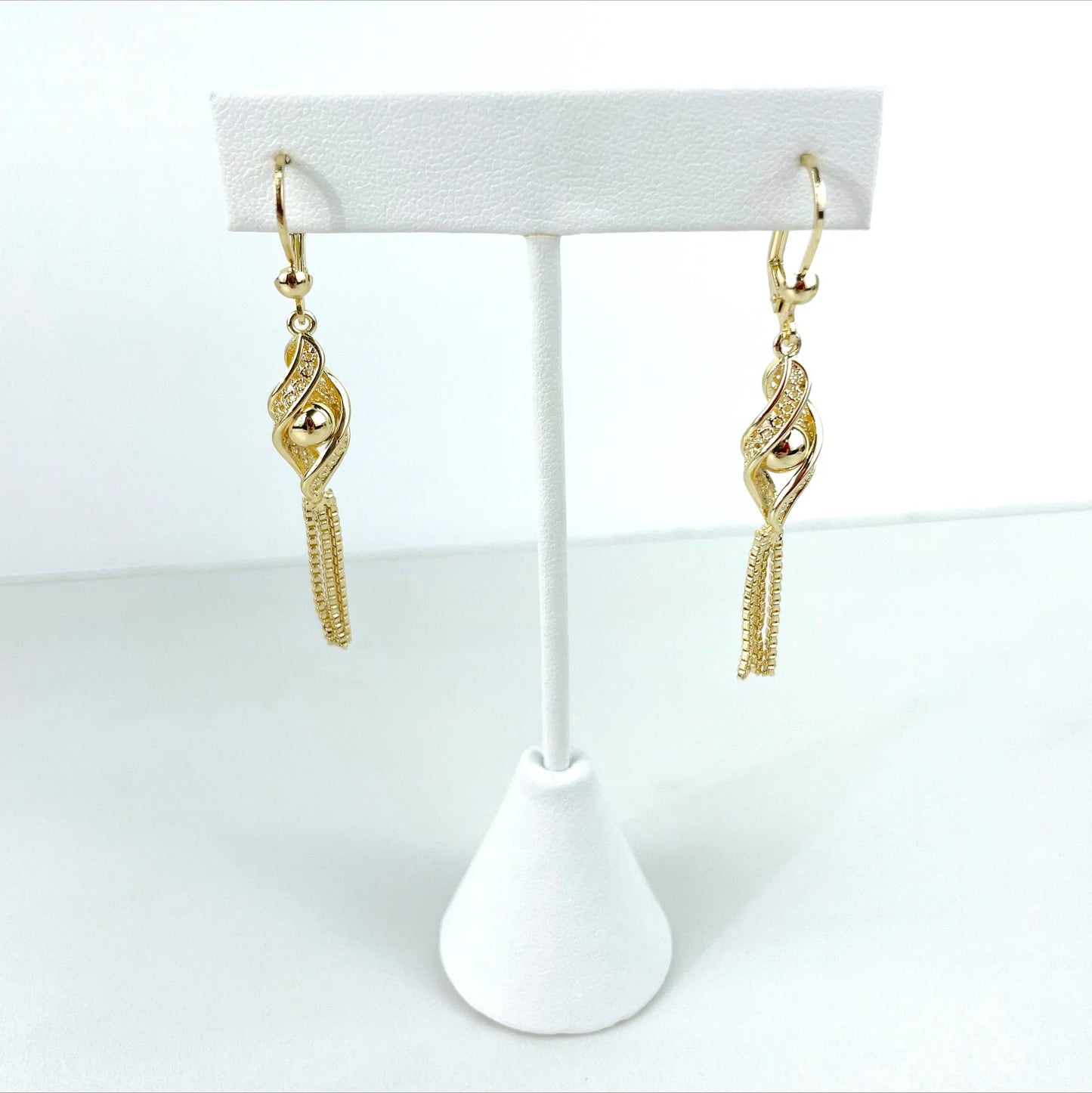 Earrings Tassel, Dangle Drop with Box Chain. 18k Gold Filled