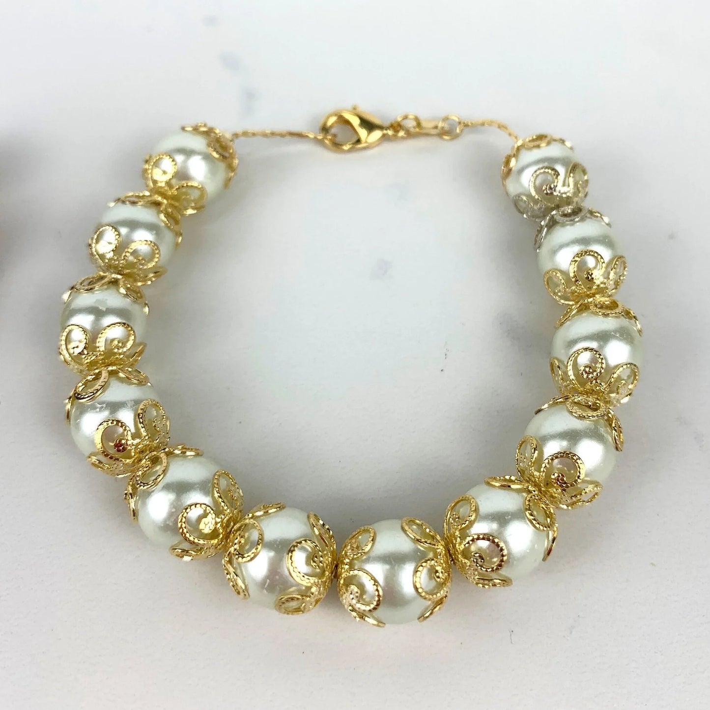Bracelet Beads Black Beads or Red Beads or Simulated Pearl Beads 18k Gold Filled Trim