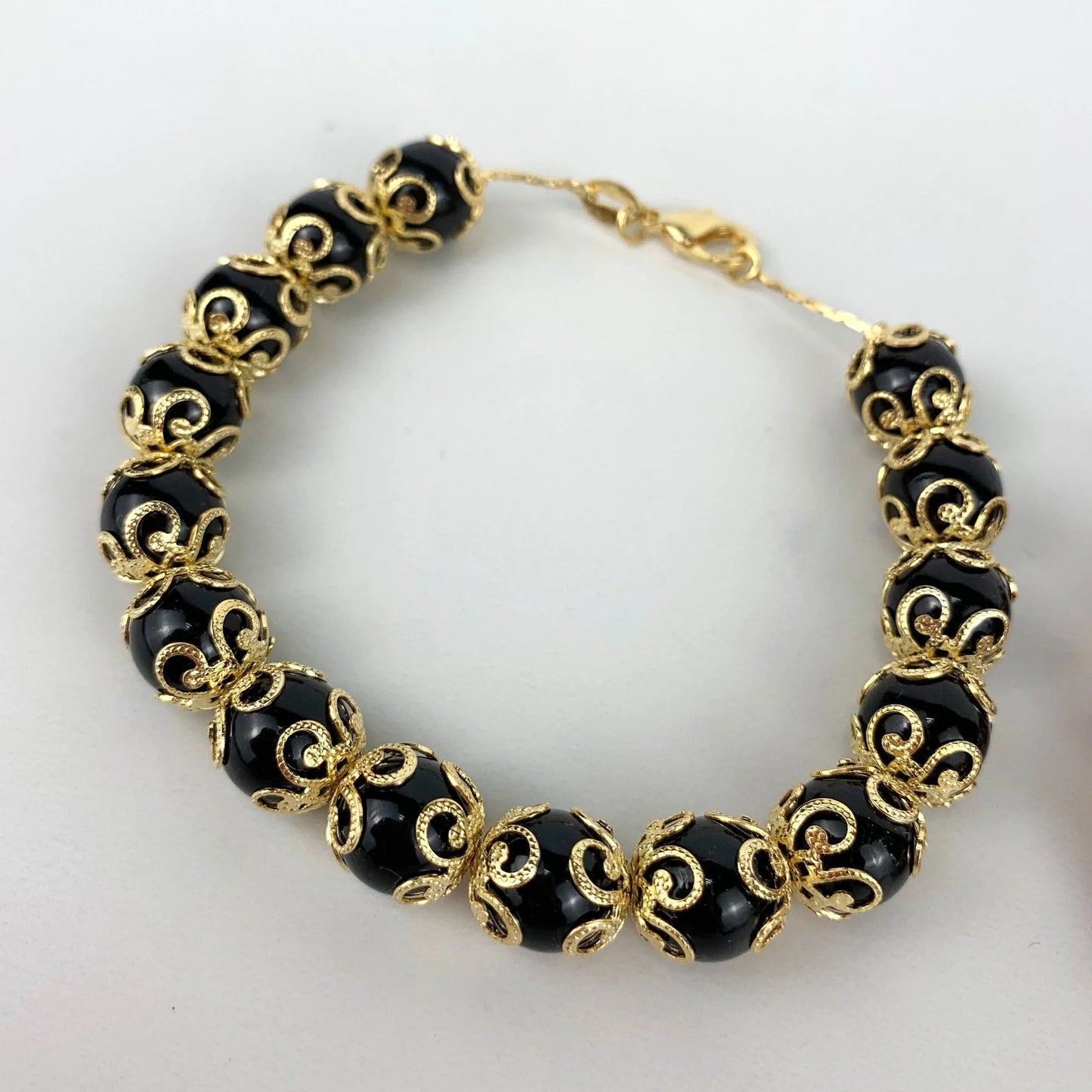 Bracelet Beads Black Beads or Red Beads or Simulated Pearl Beads 18k Gold Filled Trim
