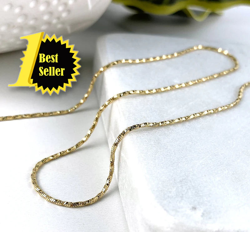 Chain Diamond Cut Round Snake Link 1mm 16" or 18" 18k Gold Filled. FREE SHIPPING on orders of $100 and over. Sam's Jewelry World USA.