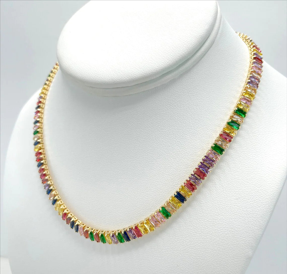 Set Fancy Rainbow Choker or Bracelet 18k Gold Filled