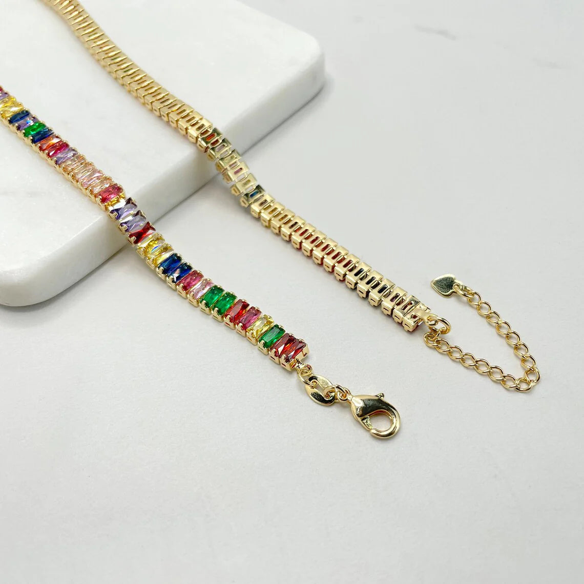 Set Fancy Rainbow Choker or Bracelet 18k Gold Filled