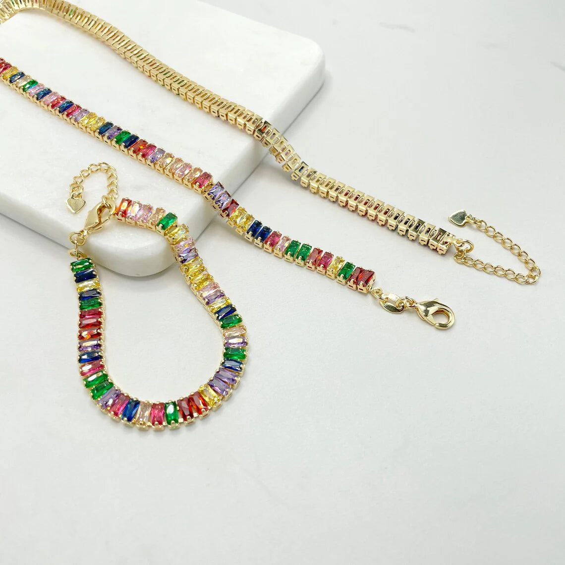 Set Fancy Rainbow Choker or Bracelet 18k Gold Filled