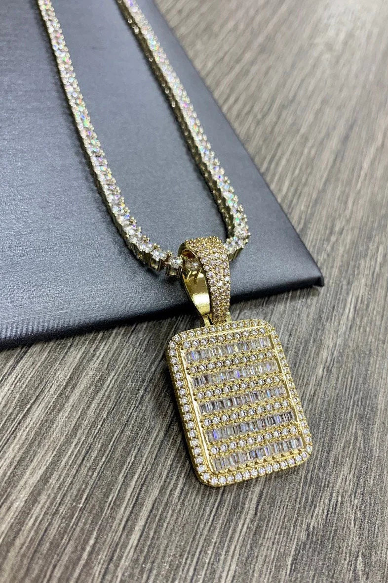 Pendant Stones Iced Out Cubic Zirconia Board 18k Gold Filled. FREE SHIPPING on orders of $100 and over.  Sam's Jewelry World USA.