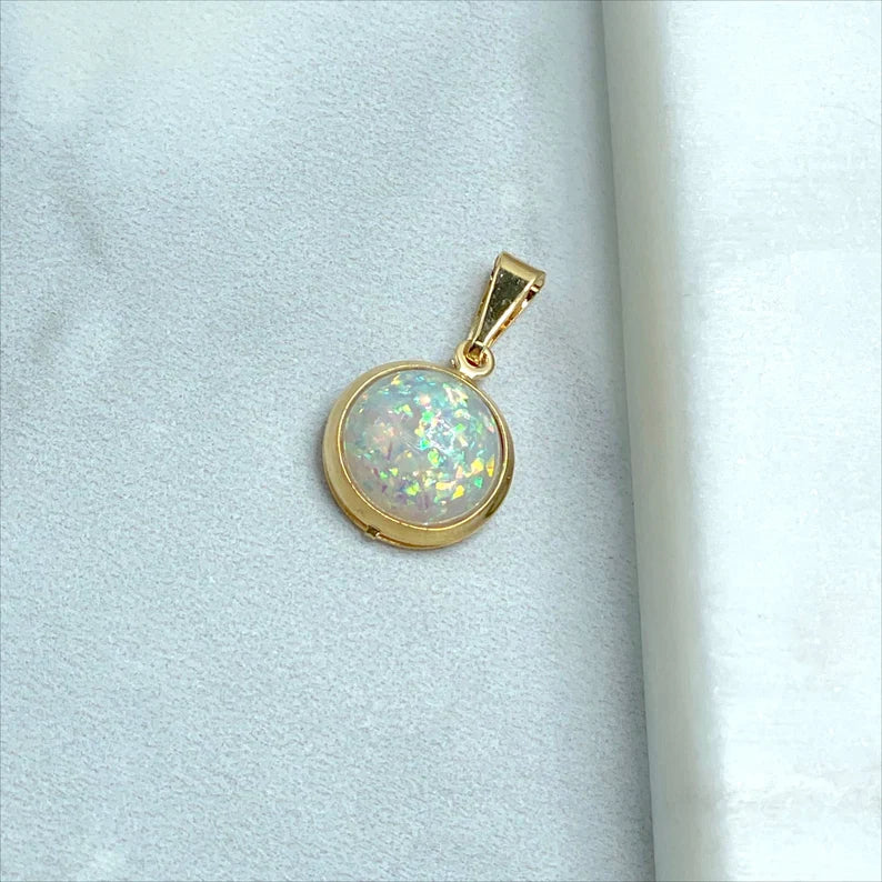Set Round Cut Fire Opal, Creole Drop Earrings and Pendant. 18k Gold Filled