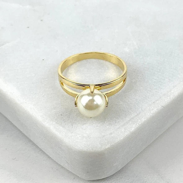 Ring Simulated Pearl Solitaire Design 18k Gold Filled