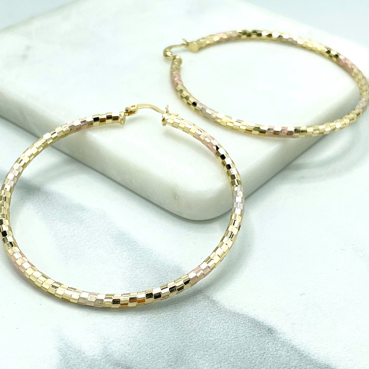 Earrings Yellow, Gold White Gold, Rose Gold, Two Sizes, Hoops. 18k Gold Filled