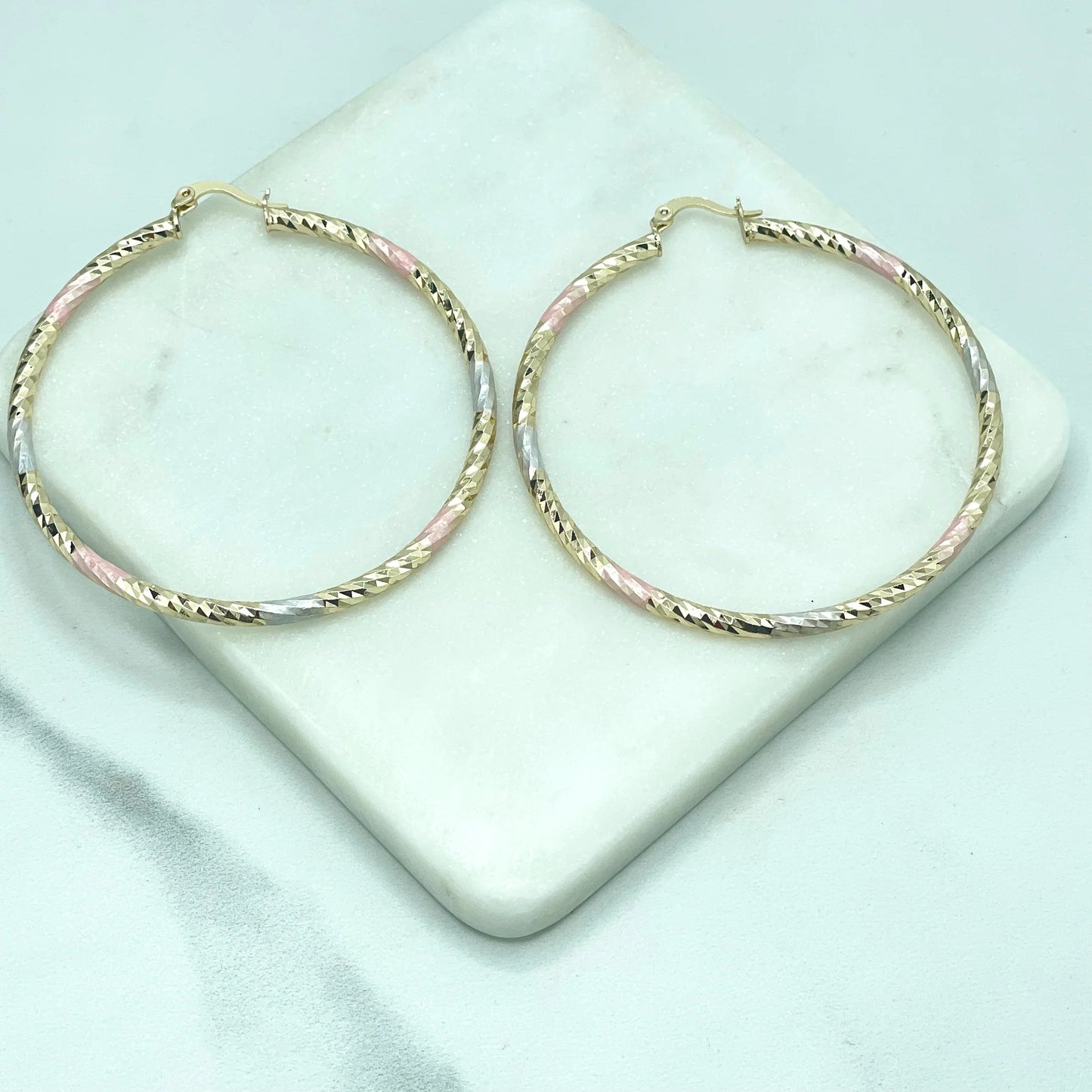 Earrings Yellow, Gold White Gold, Rose Gold, Two Sizes, Hoops. 18k Gold Filled