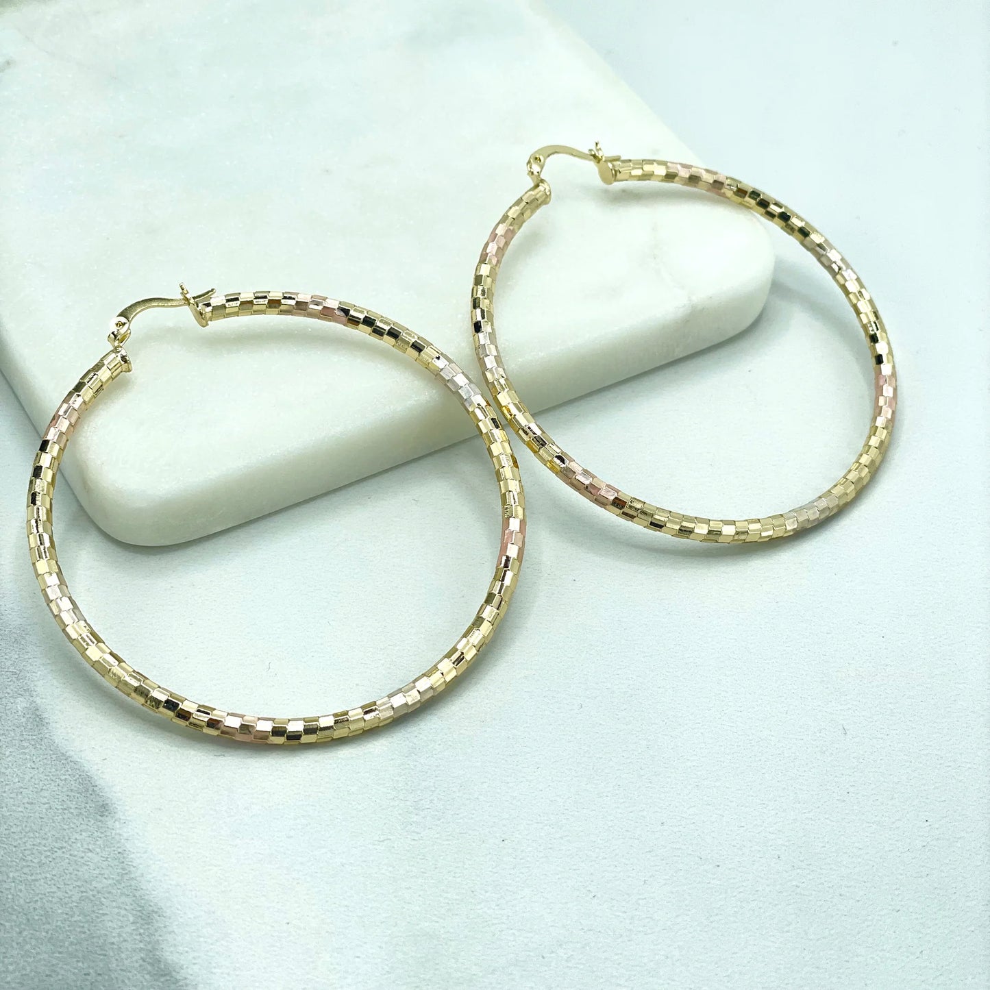 Earrings Yellow, Gold White Gold, Rose Gold, Two Sizes, Hoops. 18k Gold Filled