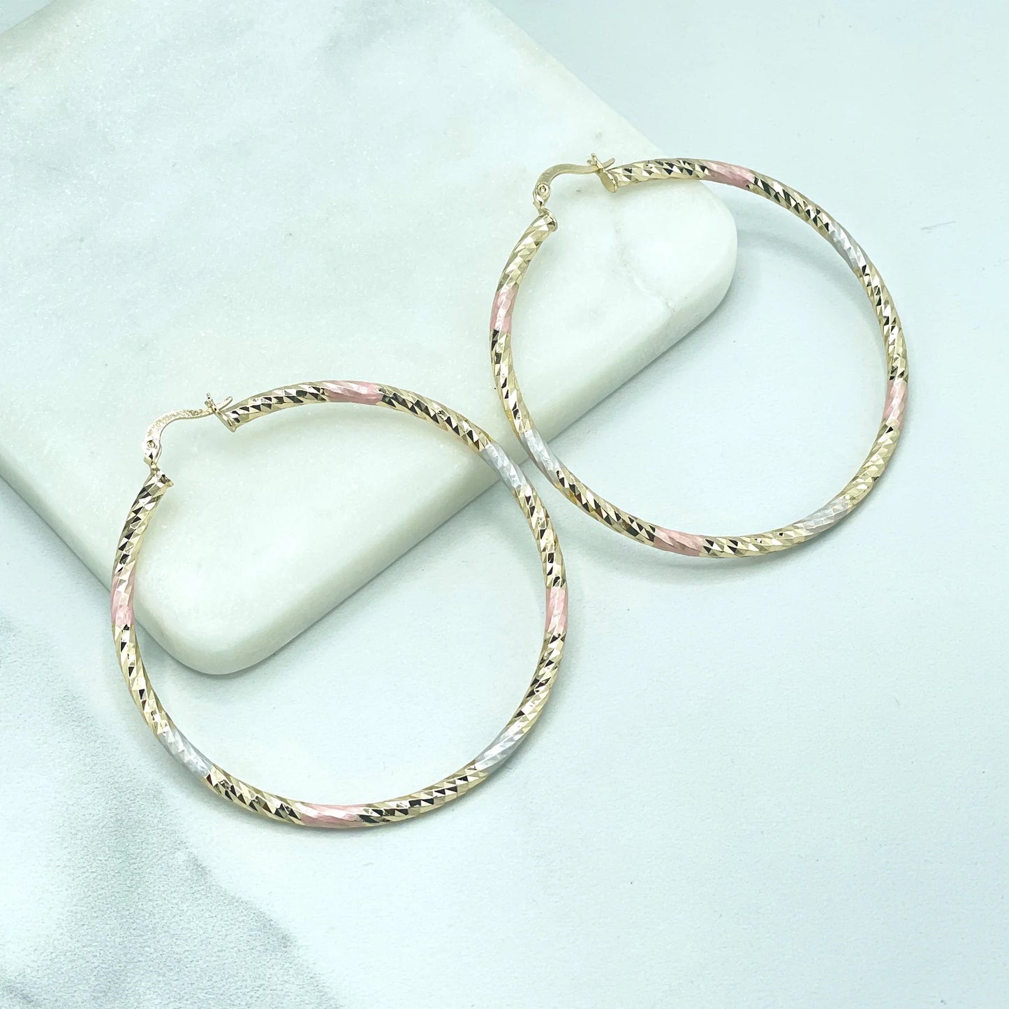 Earrings Yellow, Gold White Gold, Rose Gold, Two Sizes, Hoops. 18k Gold Filled