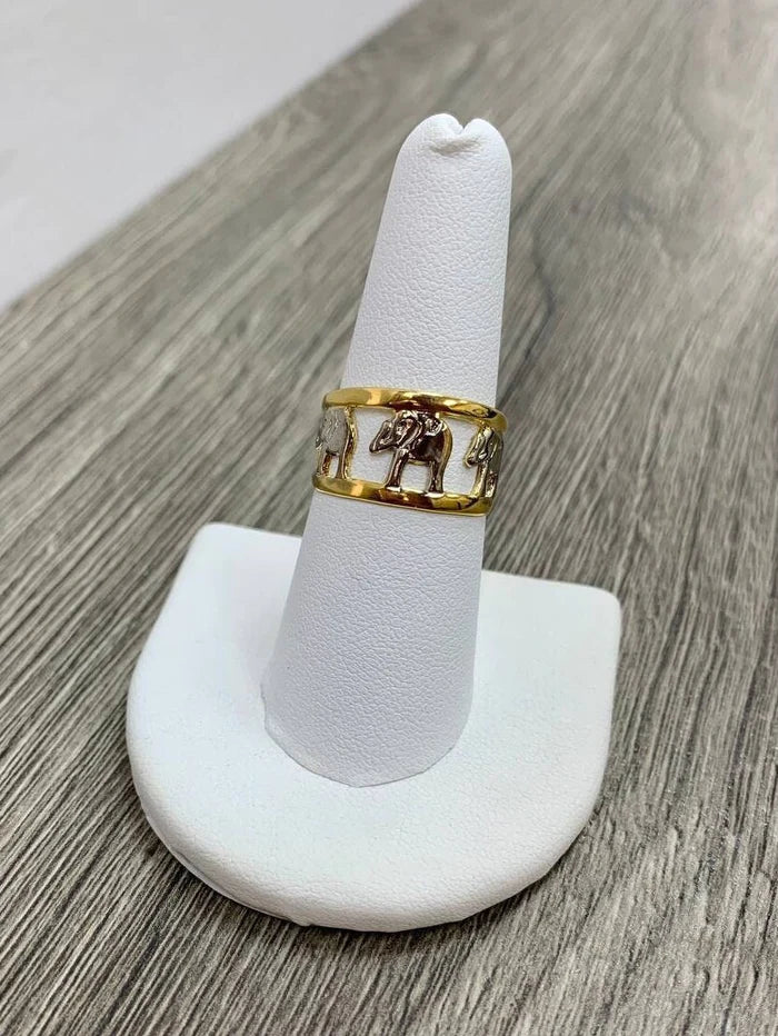 Ring Three Tones or Silver Filled Cutout Elephant 18k Gold Filled