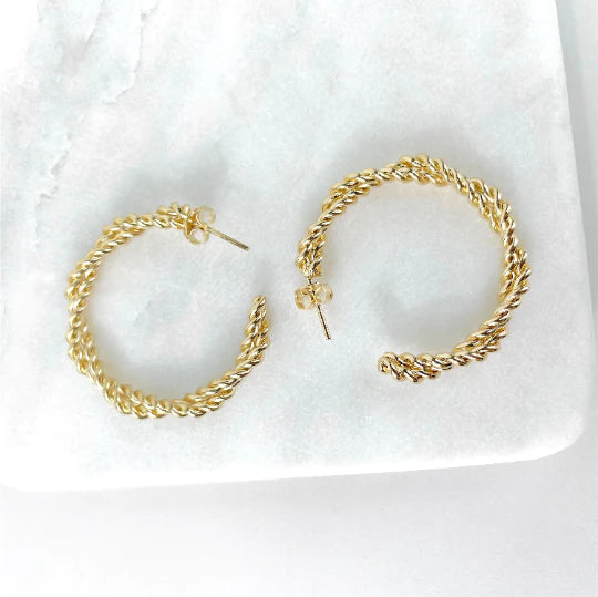 Earrings Two Sizes Twisted C-Hoop 18k Gold Filled