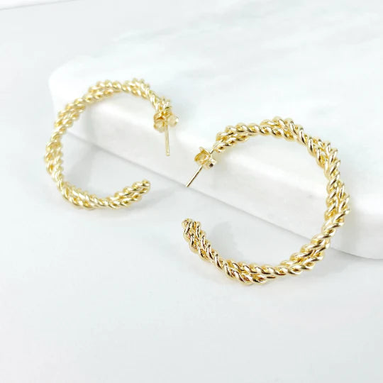Earrings Two Sizes Twisted C-Hoop 18k Gold Filled