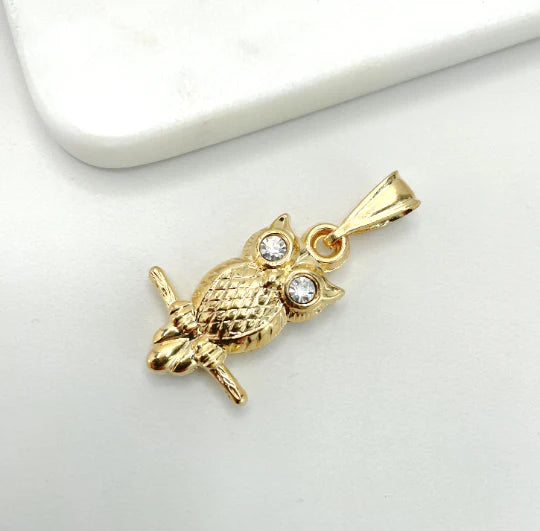 Pendant with Cubic Zirconia Texturized Owl 18k Gold Filled. Bundle and Save. FREE SHIPPING on orders of $100 and over.  Sam's Jewelry World USA.