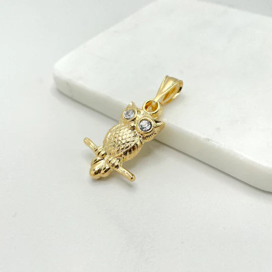 Pendant with Cubic Zirconia Texturized Owl 18k Gold Filled. Bundle and Save. FREE SHIPPING on orders of $100 and over.  Sam's Jewelry World USA.