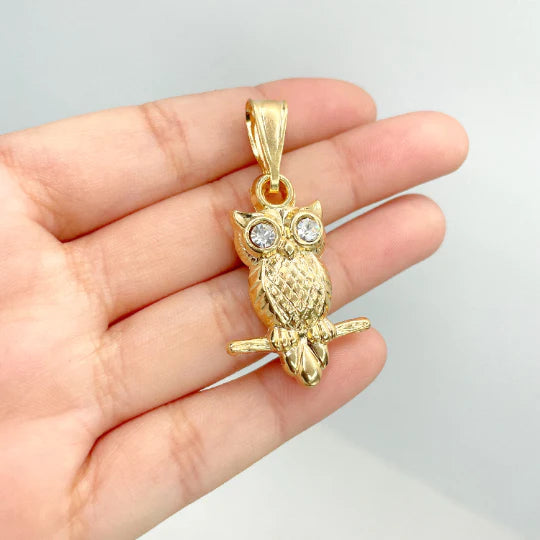 Pendant with Cubic Zirconia Texturized Owl 18k Gold Filled. Bundle and Save. FREE SHIPPING on orders of $100 and over.  Sam's Jewelry World USA.