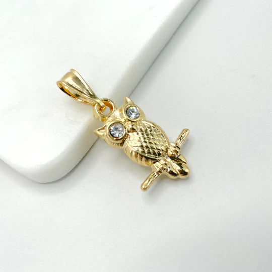 Pendant with Cubic Zirconia Texturized Owl 18k Gold Filled. Bundle and Save. FREE SHIPPING on orders of $100 and over.  Sam's Jewelry World USA.