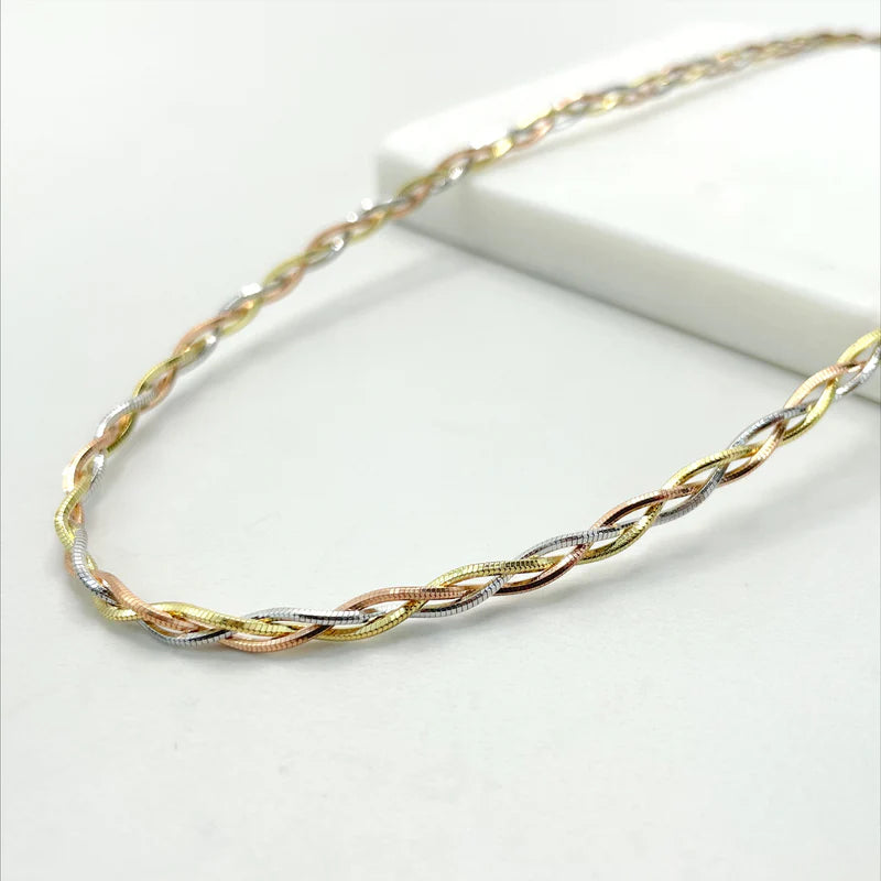 Choker Twisted Chain 3mm 17.5 " 3 Color Yellow Gold White Gold Rose Gold - 18K Gold Filled